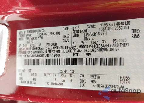 2014 Ford Escape Titanium из США, поврежденный, VIN 1FMCU9J93EUB41966